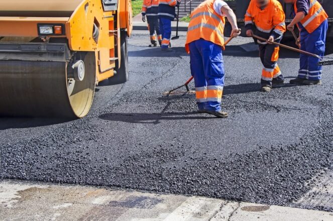 Black crushed glass used for street pavement