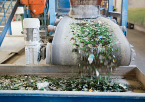 crushed glass on a conveyor