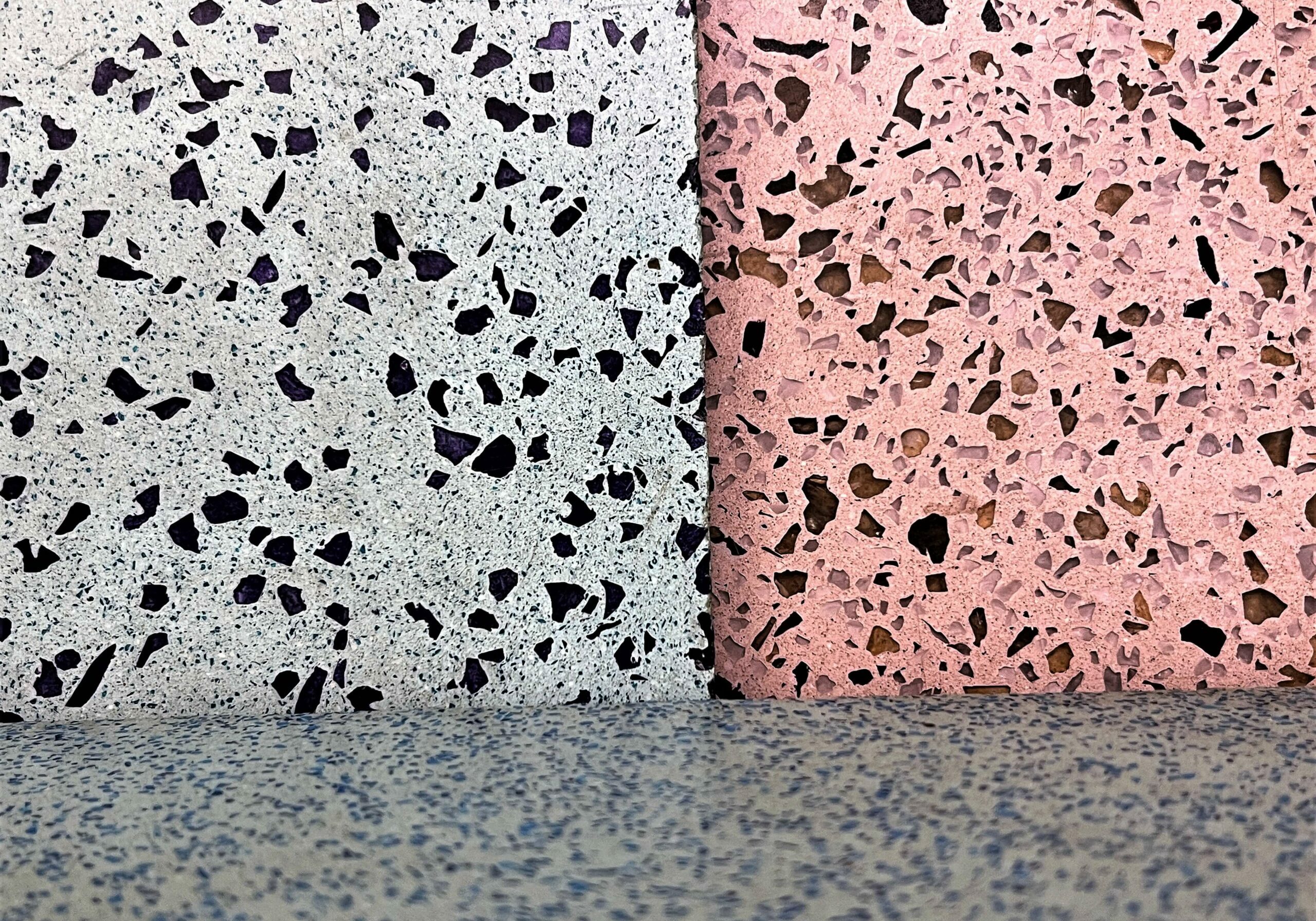 Pink and grey polished concrete from crushed glass